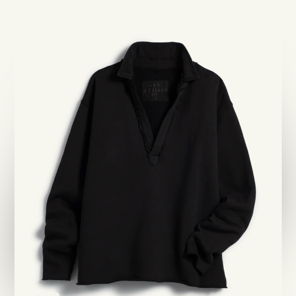 Frank & Eileen Patrick Popover Henley Pullover Fleece Black $238 Sweater Fall